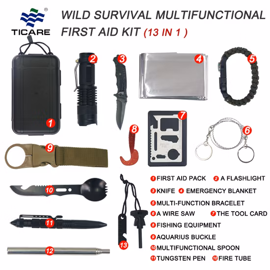 Equipamento de acampamento ao ar livre, caminhadas, equipamento de emergência, kit de sobrevivência de primeiros socorros ao ar livre